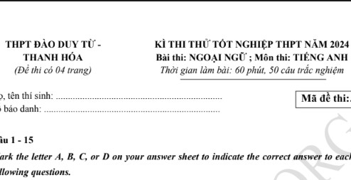 Đề thi thử TN THPT môn Tiếng Anh 2024 – THPT Đào Duy Từ – Thanh Hóa