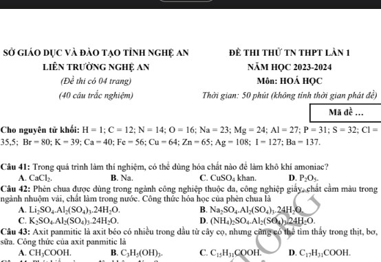 Bộ đề thi thử TN THPT Hóa học 2024 các trường, sở toàn quốc (giải chi tiết)